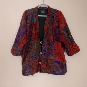 Asiacraft Textiles oversized batik patchwork jacket with coins button
